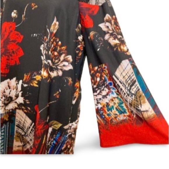 Nicole Miller Bell Sleeve Mock Neck Floral Print Dress - Size 12 - Picture 7 of 14